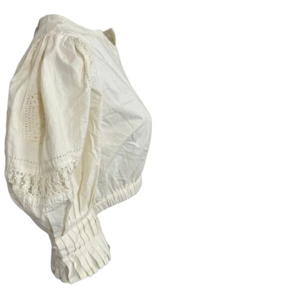 Sea New York Puff Sleeve Thora Thread Pull Button Down Cream Top medium - Picture 11 of 16